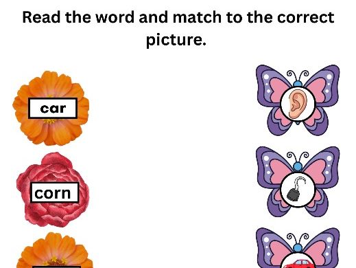 Phase 3 Phonics – Match the Word on the Flower to the Image on the Butterfly (2 Worksheets)