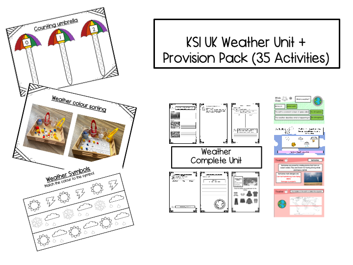 Year 1 UK Weather Unit +  Provision Pack - 35 Activities