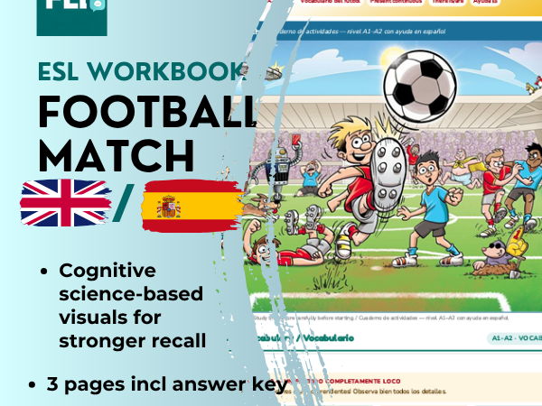 Football ESL Picture Description Workbook | A1–A2 English + Spanish