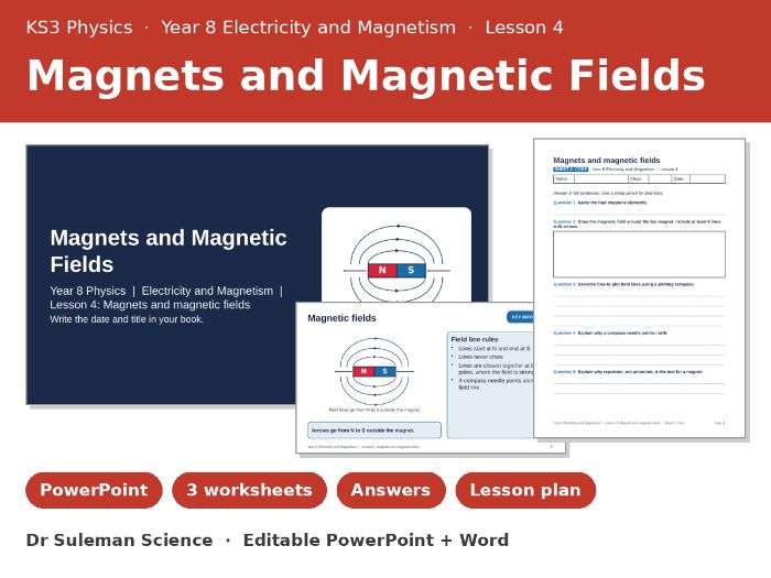 KS3 Magnets and Magnetic Fields Lesson + Worksheets | Year 8