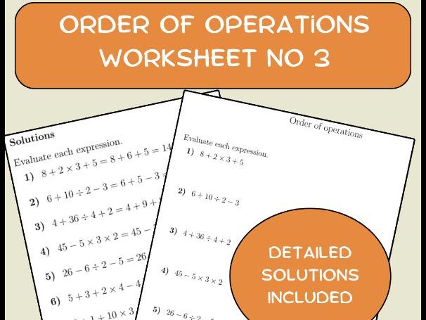 Order of operations worksheet no 3 (with solutions)