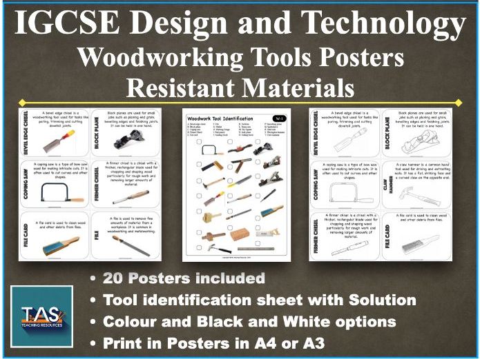 IGCSE Design and Technology Woodworking Tools Posters | Resistant Materials 0445