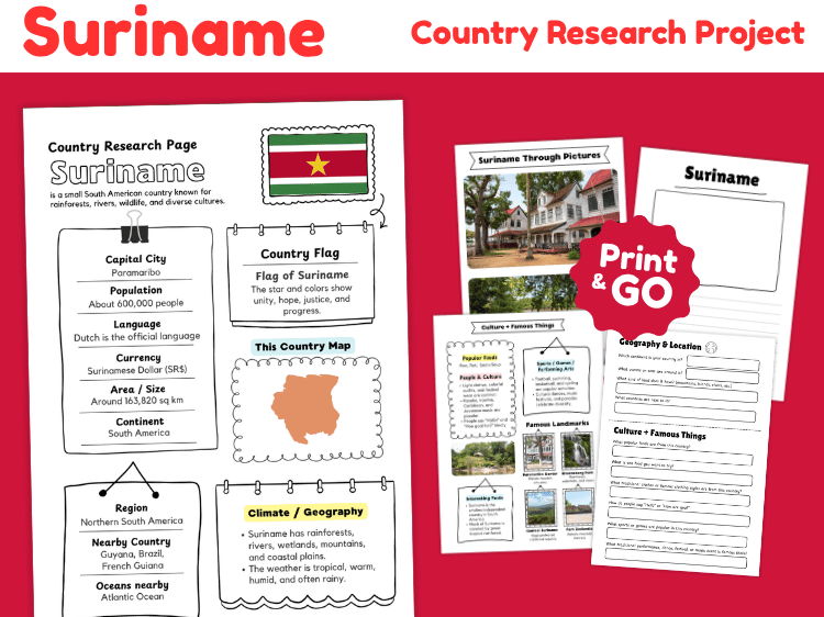 Suriname Country Research Project | Geography & Culture Worksheets