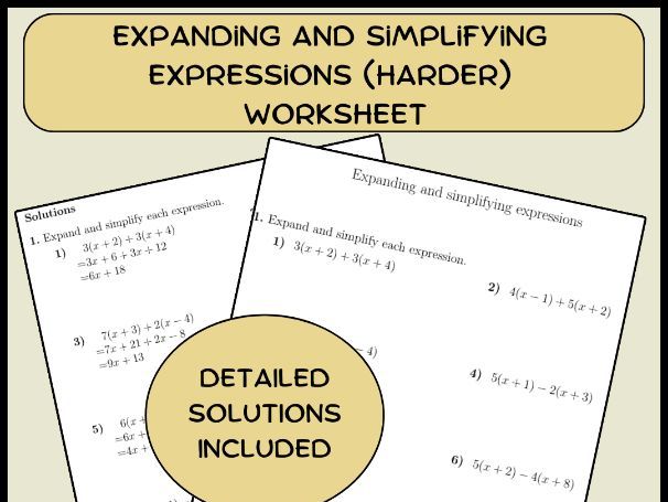 Expanding and simplifying expressions (harder) worksheet (with solutions)