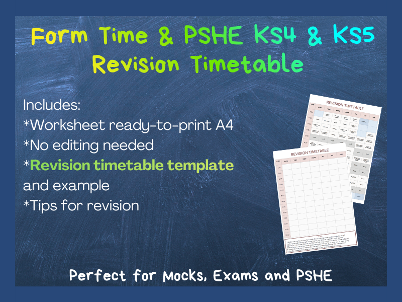 KS4 & KS5 Form Time & PSHE Revision Timetable | Ready-to-use with sample timetable