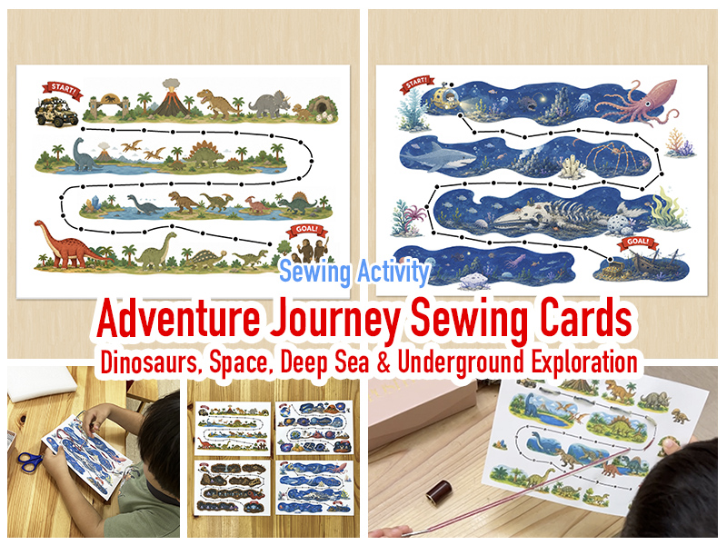 Adventure Journey Sewing Cards | Dinosaurs, Space, Deep Sea & Underground Exploration