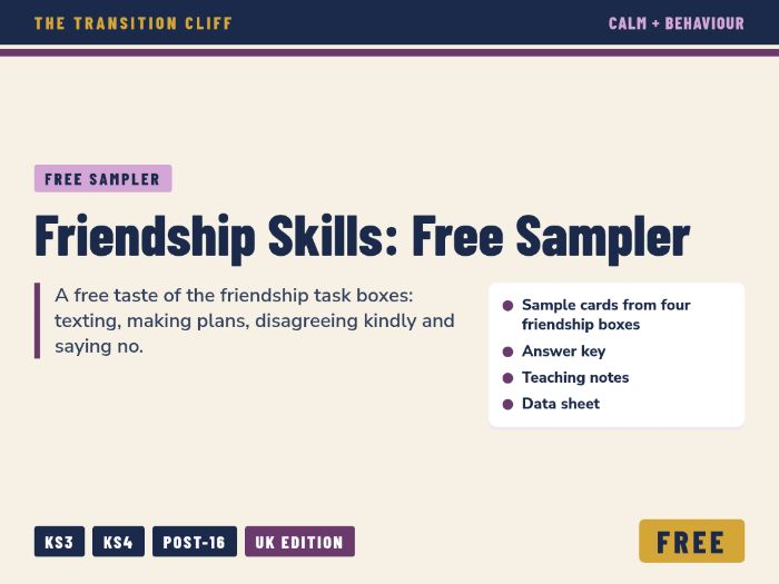 FREE Friendship Skills Sampler: Task Cards for SEND Social Communication (KS3, KS4, Post-16)