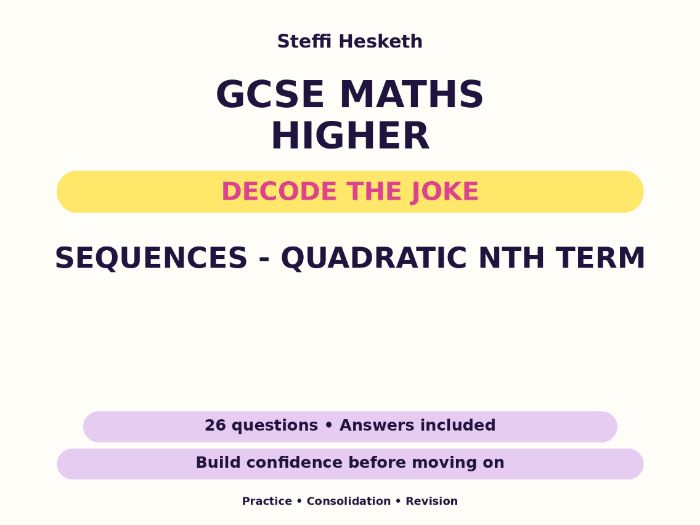 Sequences - Quadratic nth Term | GCSE Decode the Joke + Answers