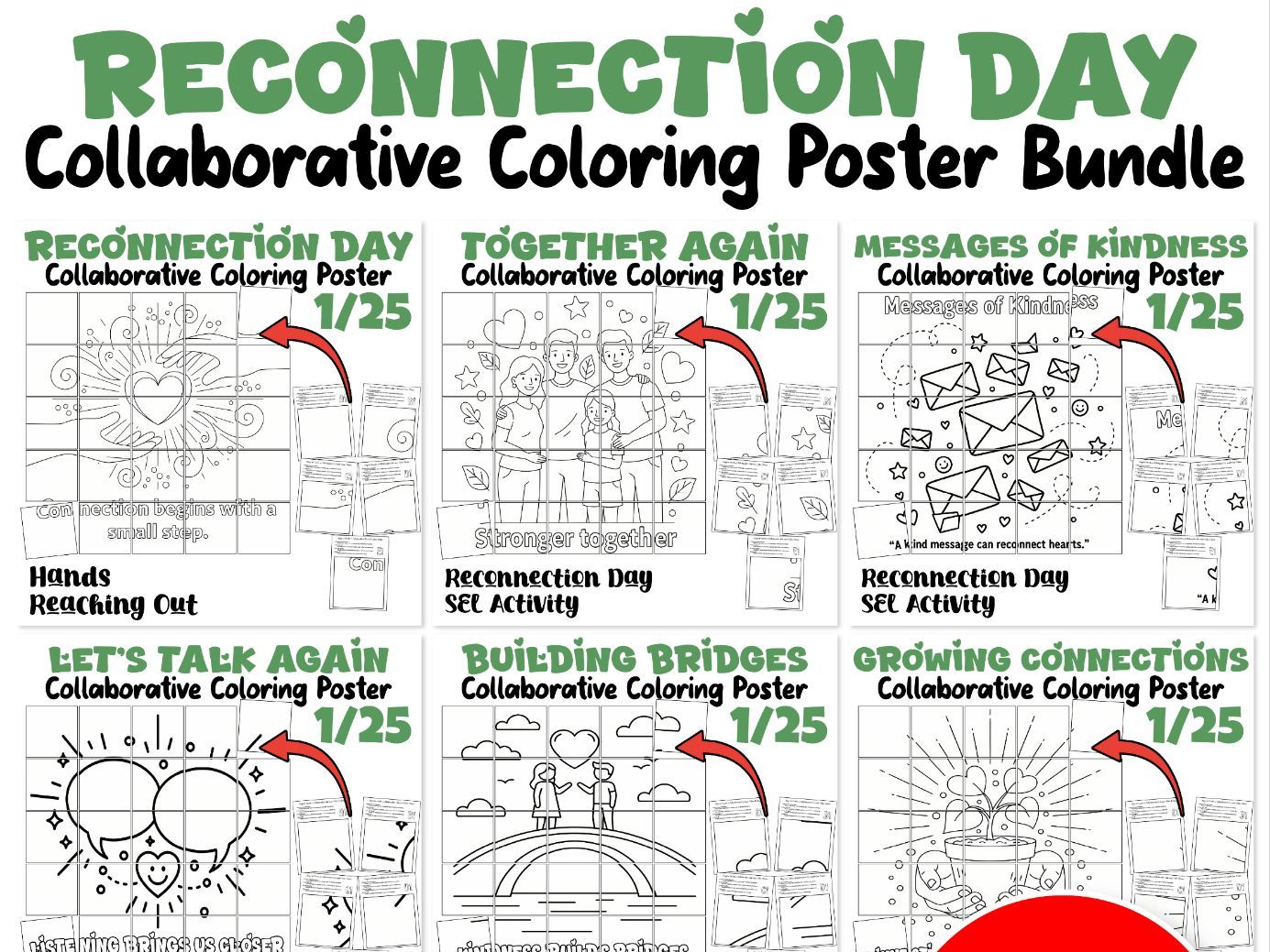 Reconnection Day Collaborative Coloring Posters Bundle | SEL Kindness & Community Activities