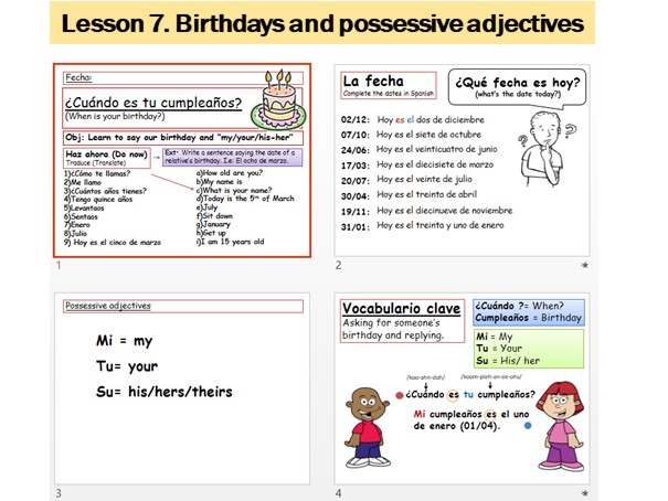 Lesson 7 Spanish Birthdays and possessive adjectives