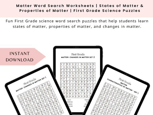 Matter Word Search Worksheets | States of Matter & Properties of Matter