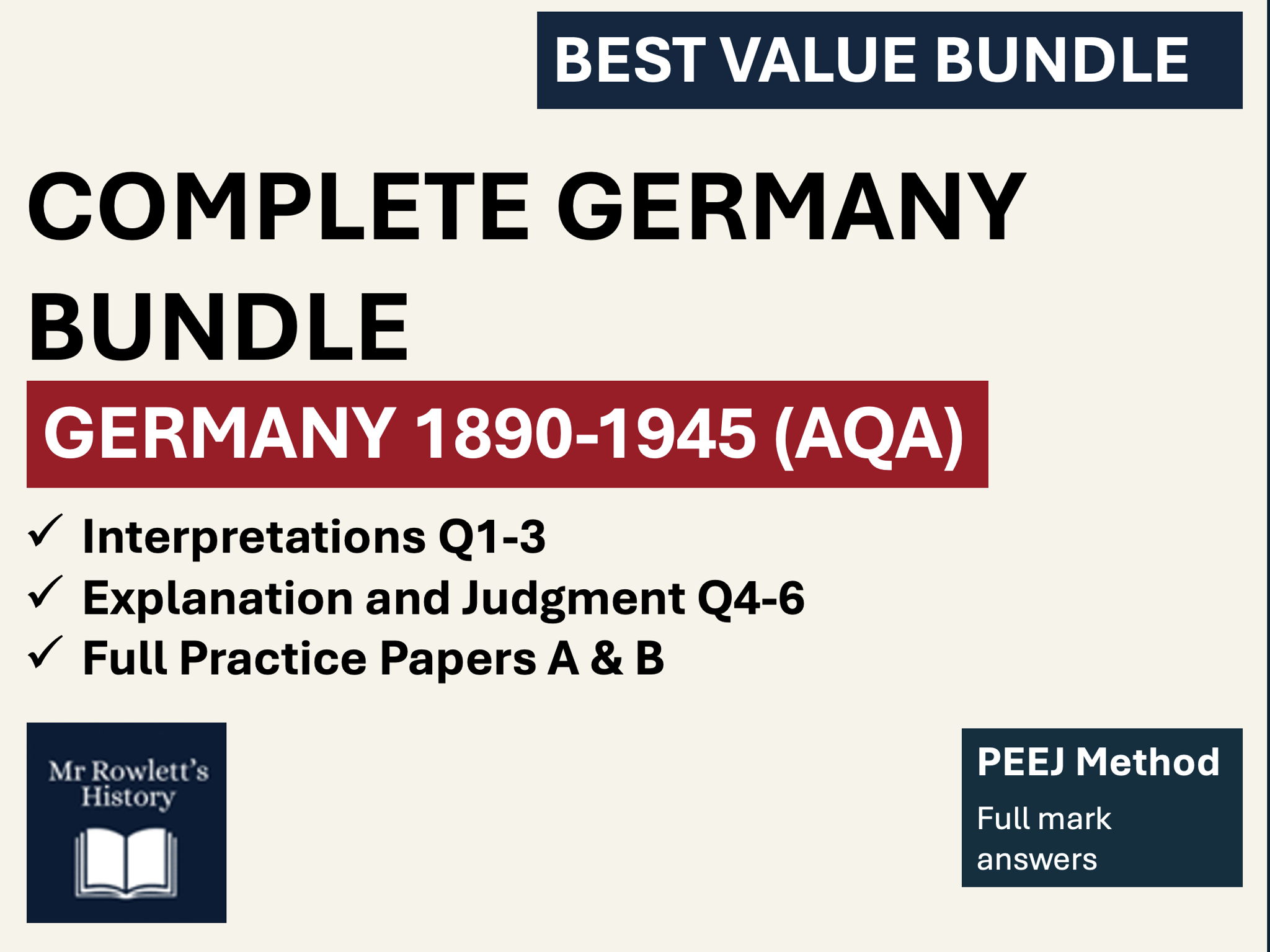 AQA GCSE History Germany 1890-1945: Complete Exam Practice Bundle | Questions 1–6 | PEEJ Method