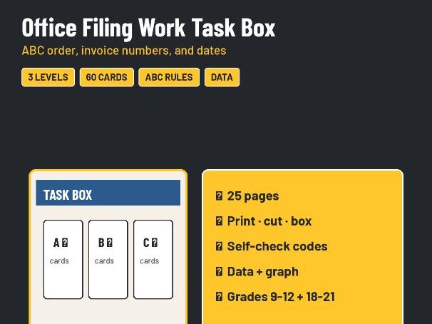 Office Filing Work Task Box | ABC Order, Numbers + Dates | SPED