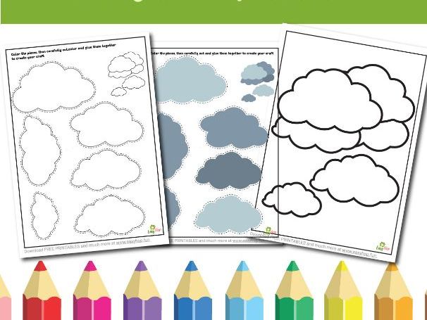 Cloudy Weather Art & Craft Printable Pack | Cut, Color, and Glue Activity for Kids 3-Pages Digital