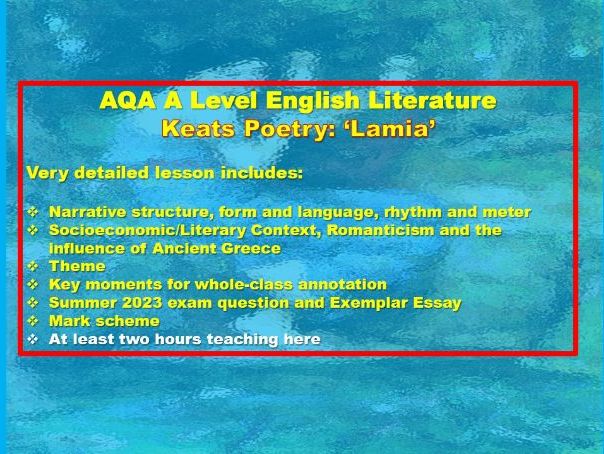 AQA Aspects of Tragedy, Keats' Poetry: Lamia