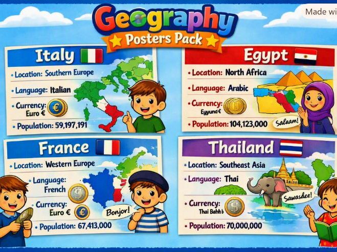 Geography Posters Pack – Colourful Classroom Display