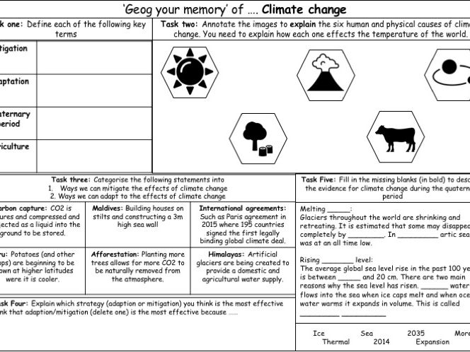 AQA GCSE Geography 'Geog your memory sheet': Climate change