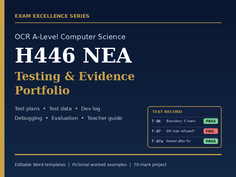 OCR A-Level Computer Science H446 NEA Testing & Evidence Portfolio | Test Plans, Logs & Evaluation