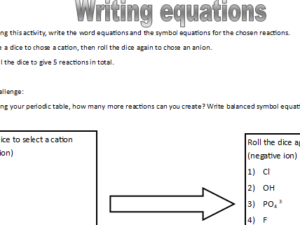 Fun chemical equation dice activity