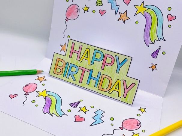 Happy Birthday Colour-In Pop Up Card