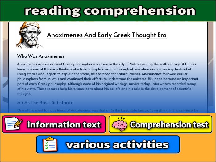 Anaximenes And Early Greek Thought Era- Reading Comprehension, Worksheet & Activities