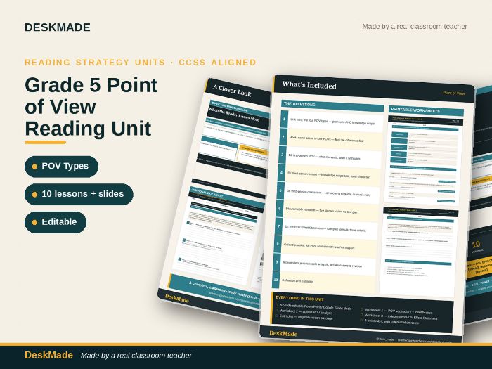 Grade 5 Point of View Reading Unit | 10 Lessons + POV Types