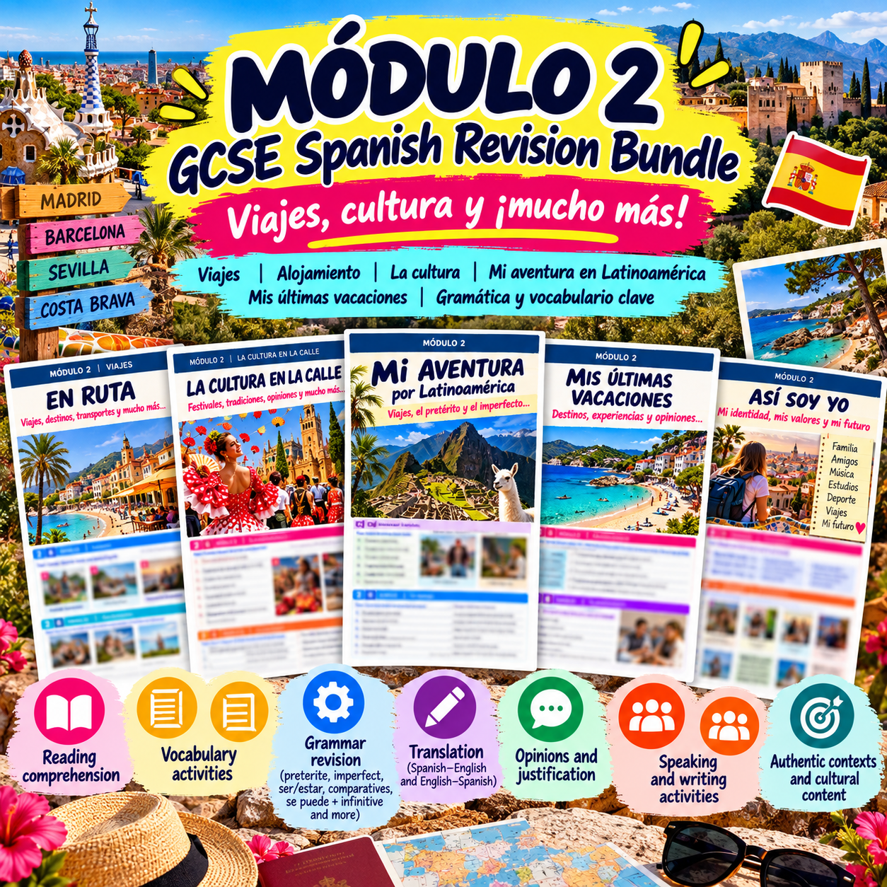 GCSE Spanish Revision Bundle | Viajes, Vacaciones & Cultura | Reading, Grammar, Translation & Wrtiting
