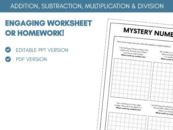 Mystery Numbers 2 | Worksheet Homework Task | Fluency | Four Operations
