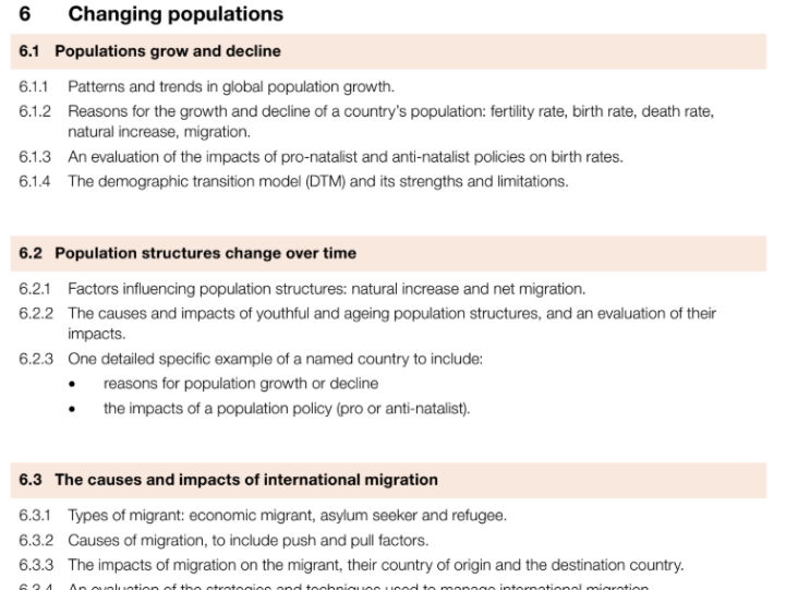 CAiE NEW SPEC Unit 6. Changing Populations