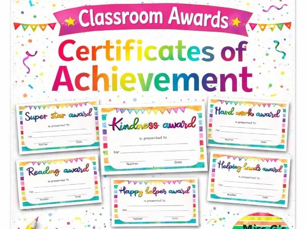 End of year awards - 58 printable editable certificates in pdf and ppt - UK/AU/USA spelling