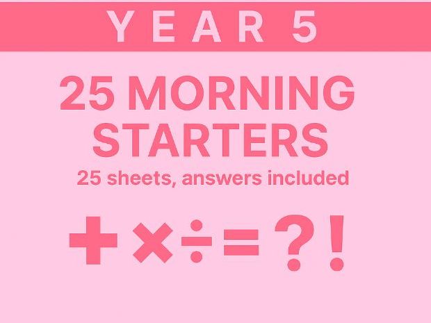 Year 5 | 25 One‑Page Morning Starters | Arithmetic · Reasoning · SPaG