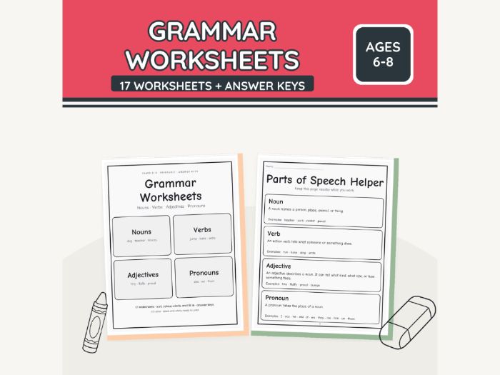 Word Classes Worksheets Year 2 and Year 3