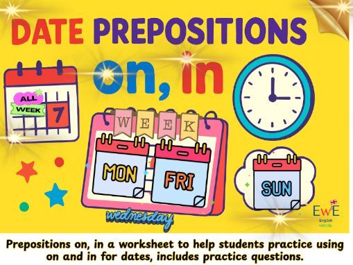 Prepositions - in, on for dates- worksheet