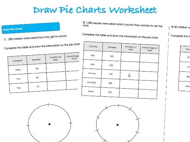 Statistics Worksheet - Draw Pie Charts