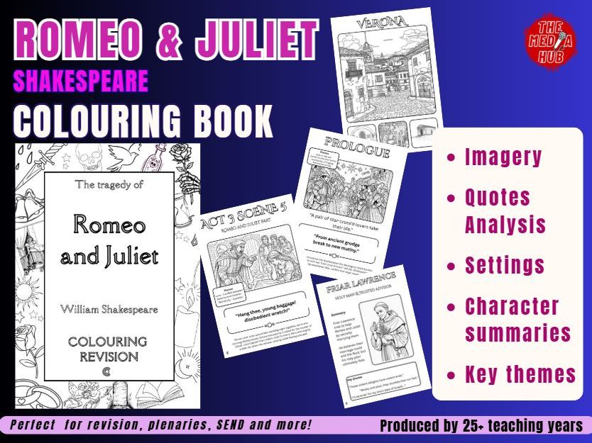 Romeo and Juliet Colouring Book – GCSE Shakespeare Revision | Key Scenes, Characters & Quotes