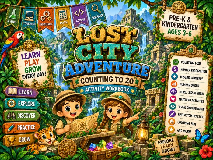 Lost City Counting to 20 Worksheets | Number Recognition & Number Sense | Pre-K Kindergarten