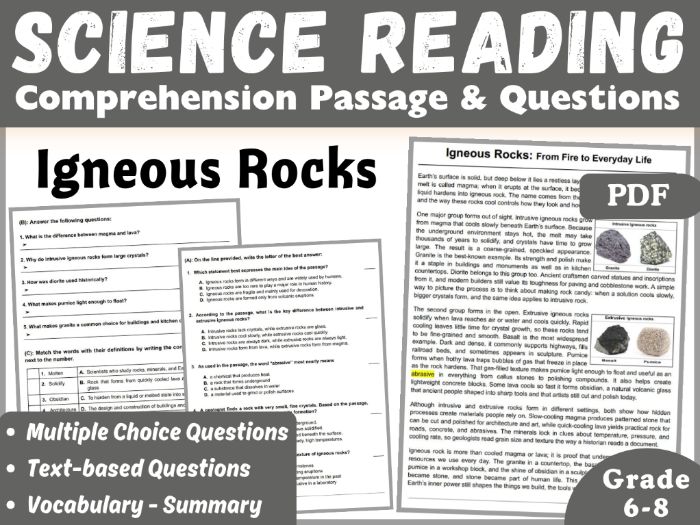 Earth Science Reading Comprehension Passage: Igneous Rocks