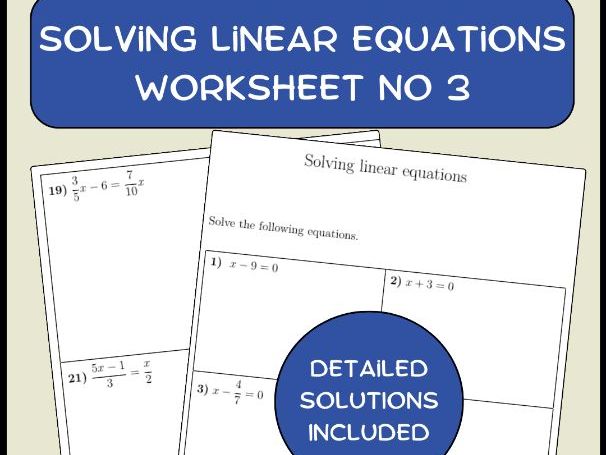 Solving linear equations worksheet no 3 (with solutions)