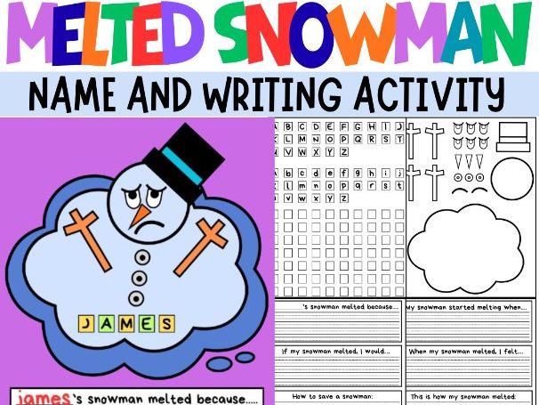 Melted Snowman Name Craft & Winter Writing Prompts | Christmas Bulletin Board