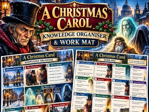 A Christmas Carol GCSE | Illustrated Knowledge Organiser, Work Mats & Answers | Dickens Revision