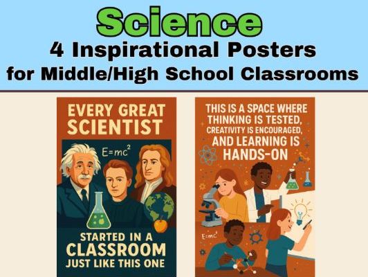 4 Inspirational Posters about Science for All Grade Levels 18" X 24"
