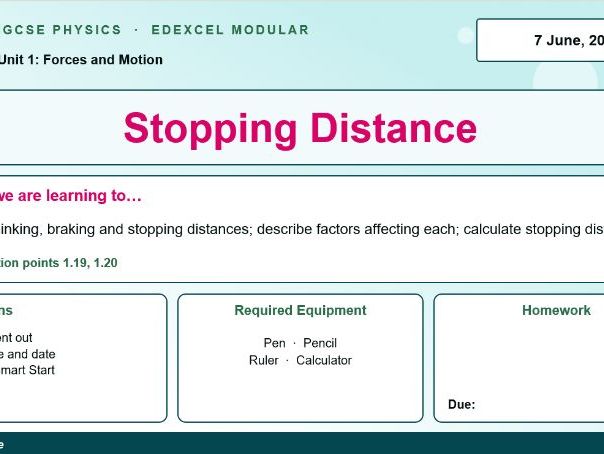 IGCSE Physics: Stopping Distance | Edexcel Modular | Unit 1 | L12