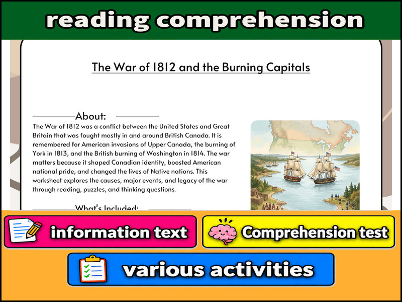 The War of 1812 and the Burning Capitals  & Comprehension Test
