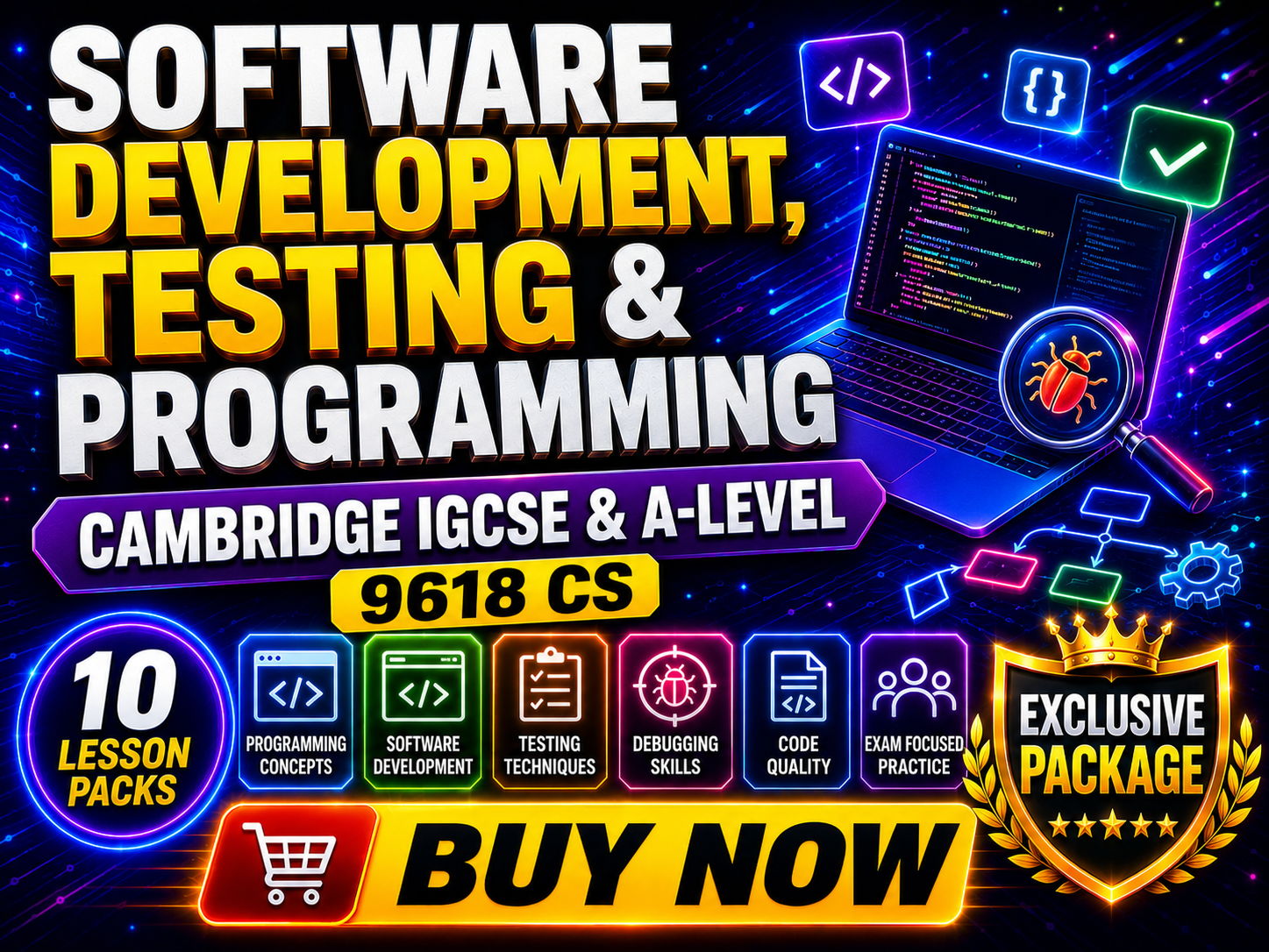 Software Development, Testing & Programming | Cambridge IGCSE & A-Level 9618 CS | 10 Lesson Packs