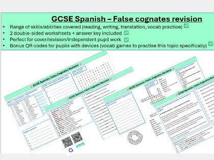 GCSE Spanish Revision: False cognates practice (2xworksheets)