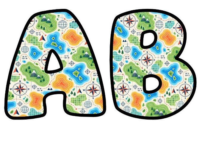 Contour Maps and Compasses Bubble Letters | Geography Topic Bulletin Board Letters