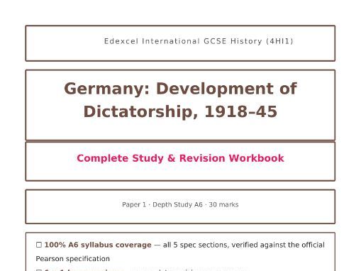 Germany 1918–45 | Edexcel IGCSE History 4HI1 Workbook + Full Answer Key