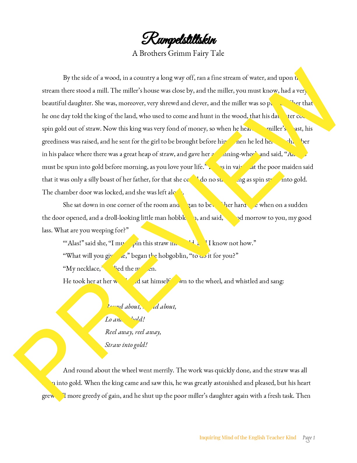 Grimms' Fairy Tale "Rumpelstiltskin" Close Reading Teaching Resources