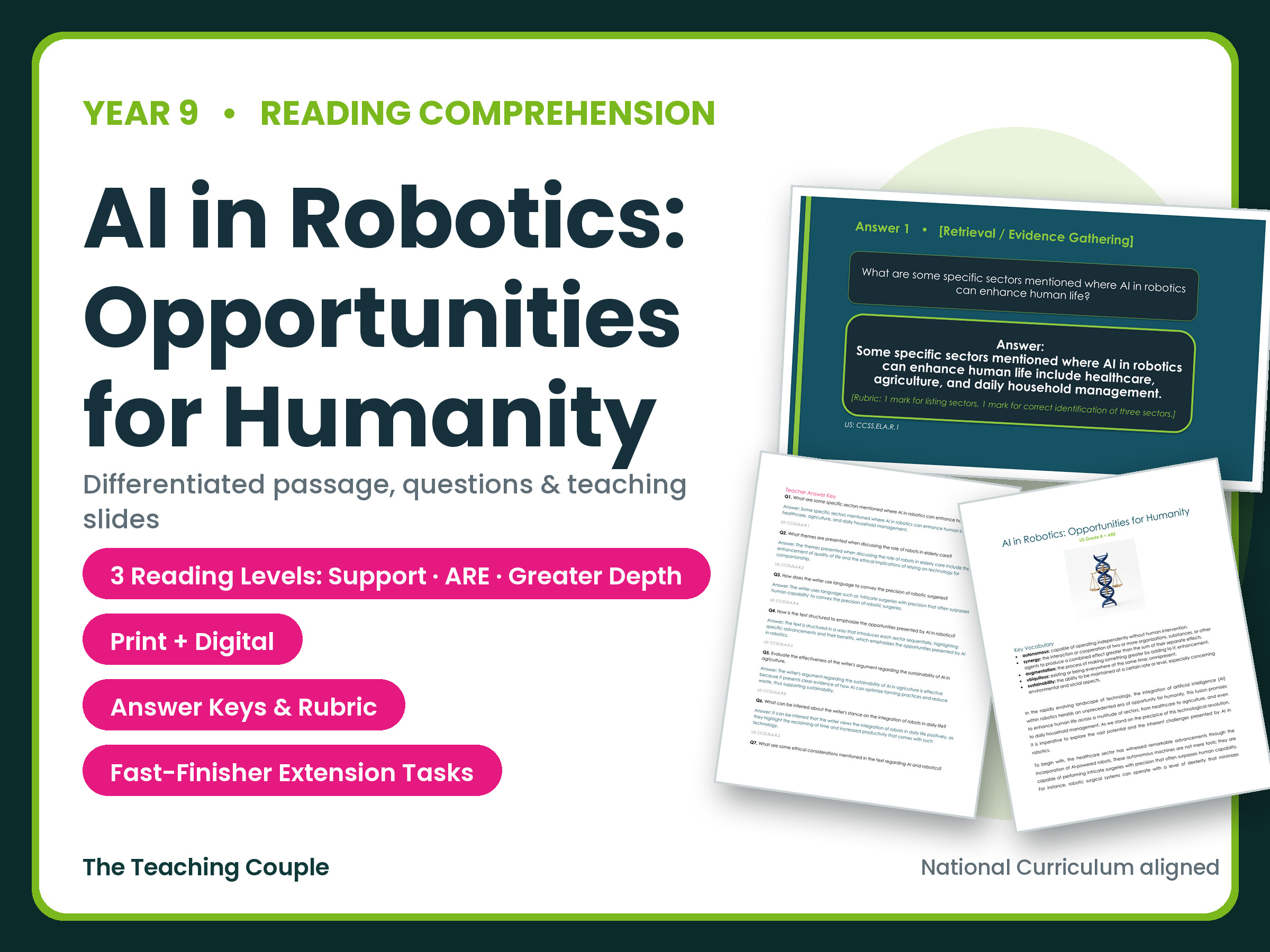 AI in Robotics: Opportunities for Humanity Reading Comprehension | Year 9 (KS3)