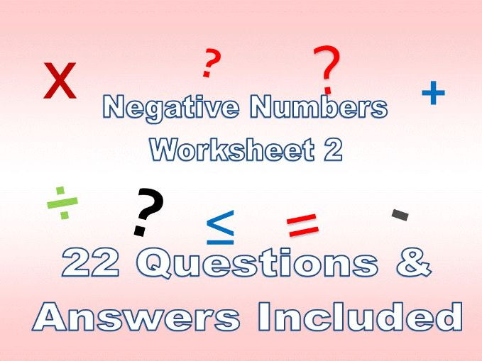 negative numbers worksheet 2 with answers teaching resources